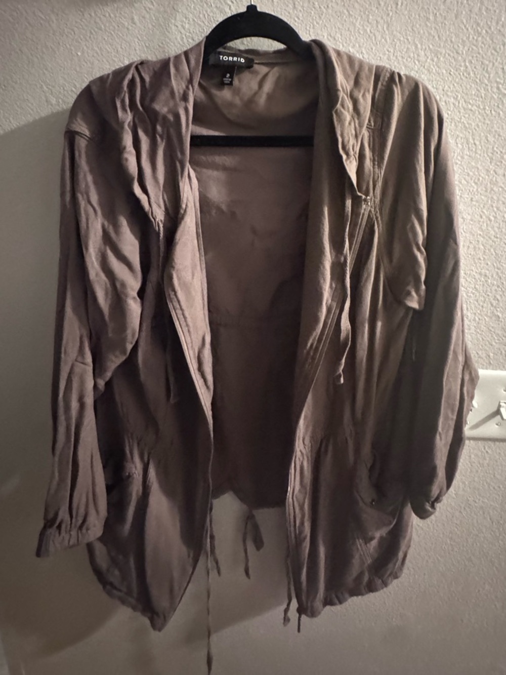 Torrid Taupe Open-Front Hooded Jacket